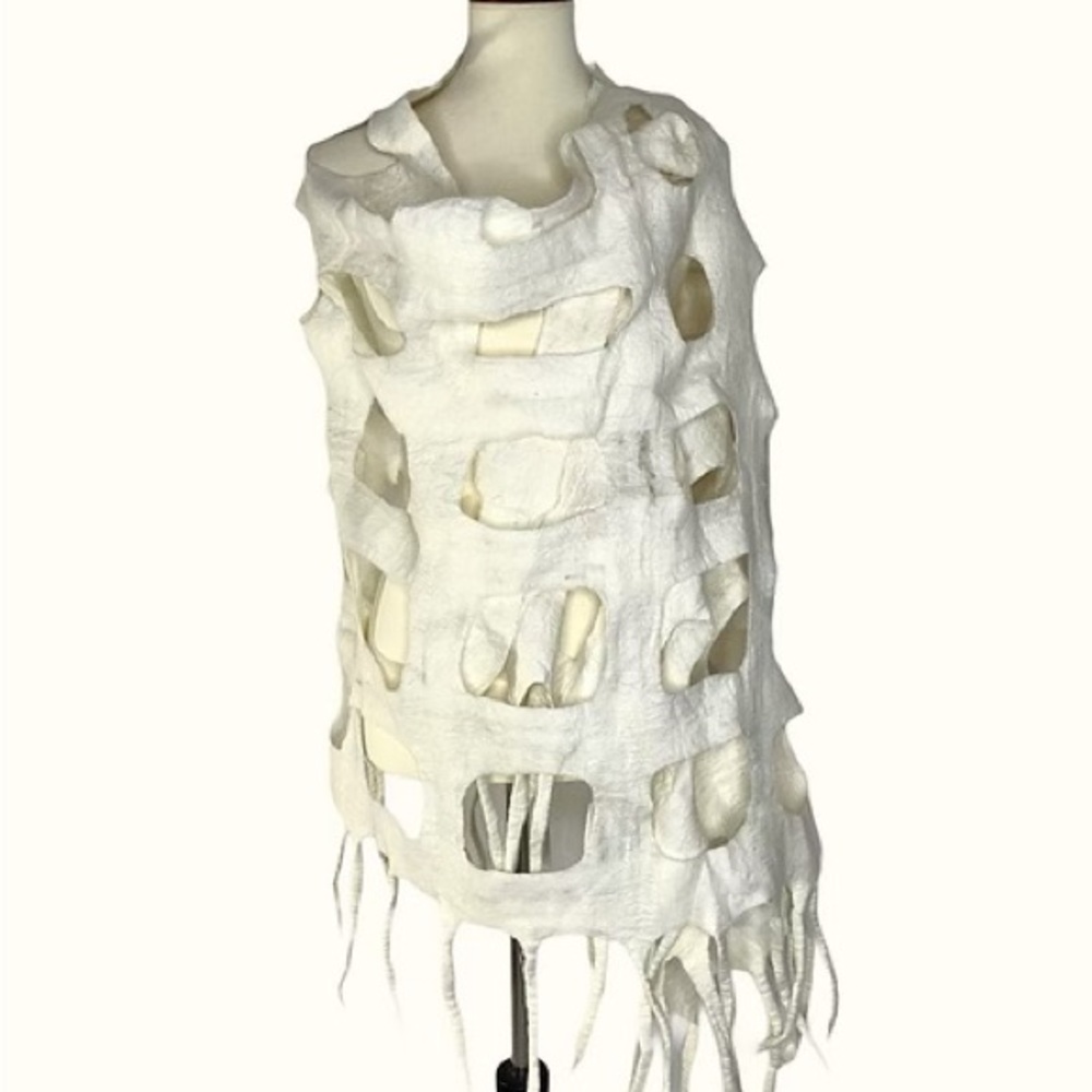 Cream Felted Wool Windowpane Wrap